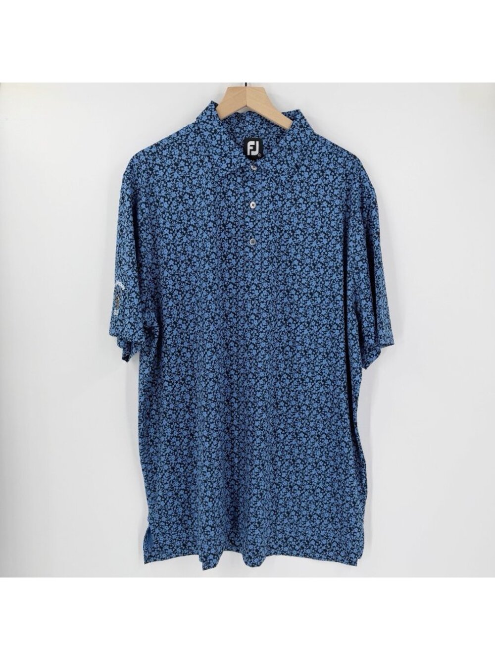 FootJoy Blue Floral Golf Polo "Run A Monkey" XL Peformance Wicking